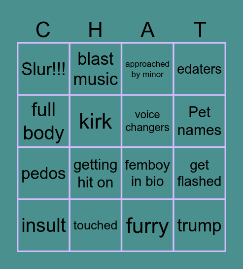 Vrchat bingo Card