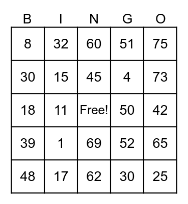 Untitled Bingo Card