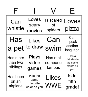 5th Grade Bingo! Bingo Card