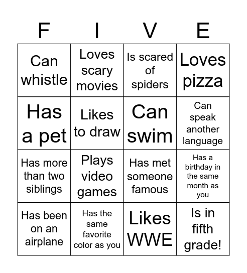 5th Grade Bingo! Bingo Card