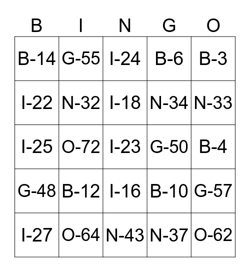 Untitled Bingo Card