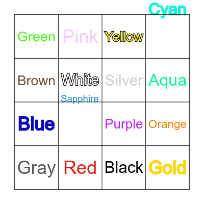 Colours Bingo Card