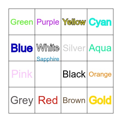 Colours Bingo Card