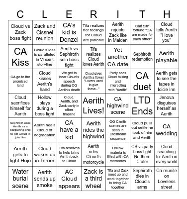 FF7 Revelation - Clerith Bingo Card