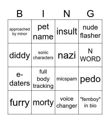 VRChat Bing Bingo Card