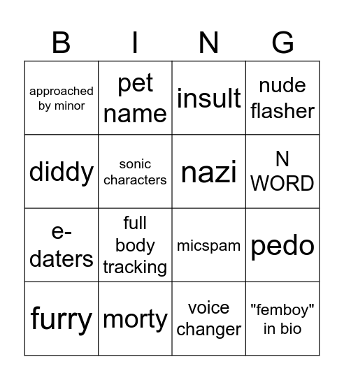 VRChat Bing Bingo Card