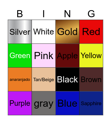 Colors Name Bingo Card