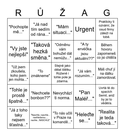 ŽůženaGO Bingo Card