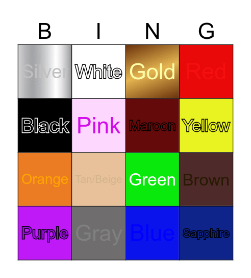 Colors Name Bingo Card