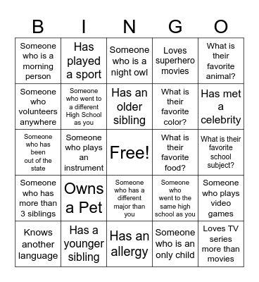 Networking Bingo Card