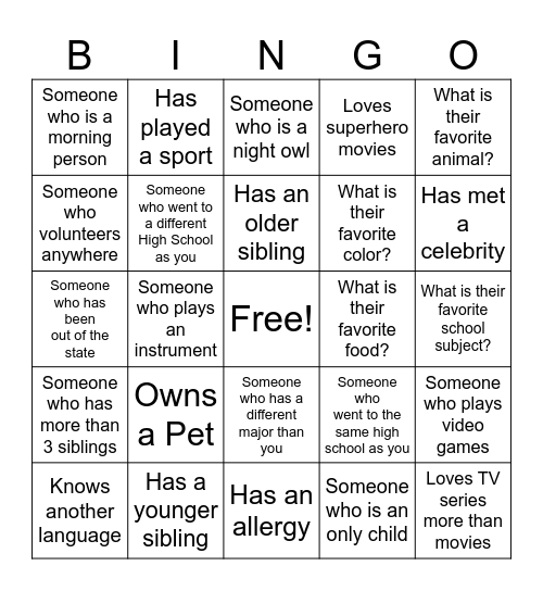 Networking Bingo Card