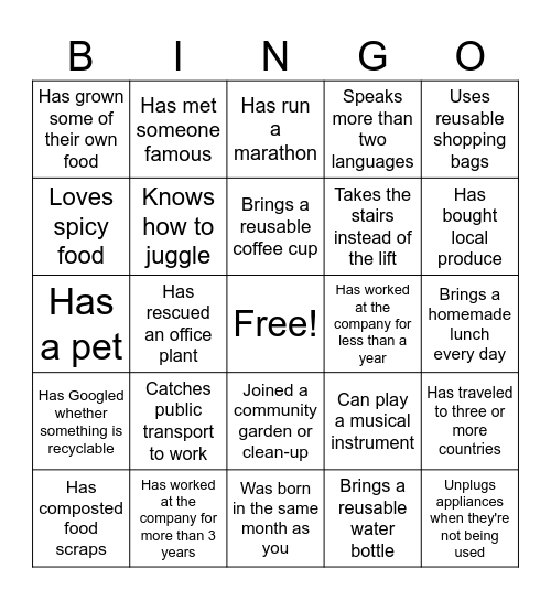 SSS Bingo Card