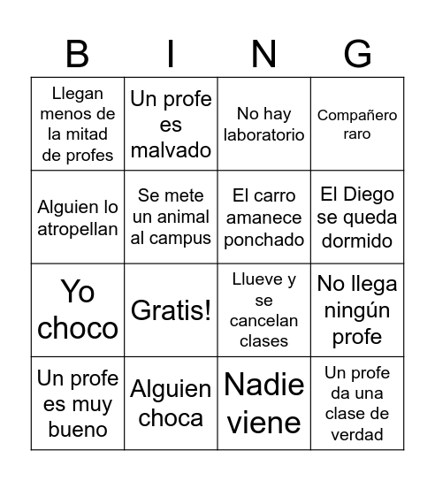Unison Bingo Card