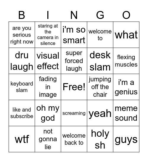 YouTuber Bingo Card