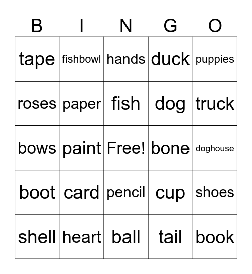 Lots of hearts Words Bingo Card