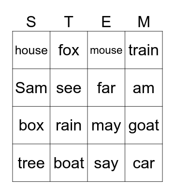 Green Eggs and Ham Bingo Card