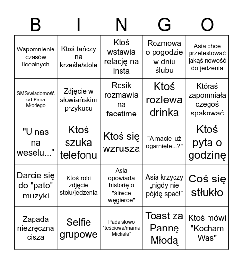 Panieński Asi Bingo Card