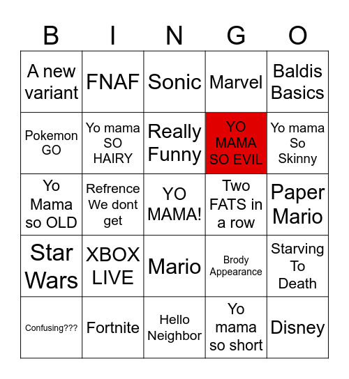 YO MAMA! Randomizer Bingo Card