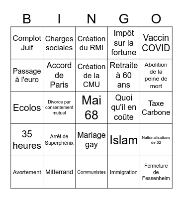 Bingo "Ouin ouin" de droite Bingo Card