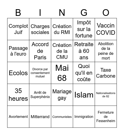 Bingo "Ouin ouin" de droite Bingo Card