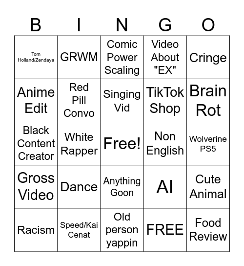 TIKTOK BINGO Card