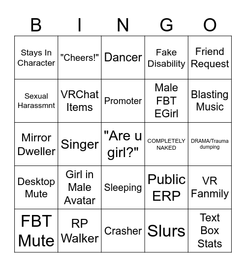 VRChat Publics Bingo Card
