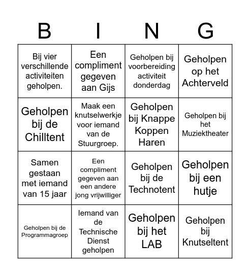 JV Bingo Card