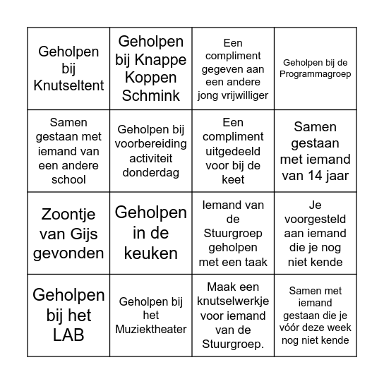 JV Bingo Card