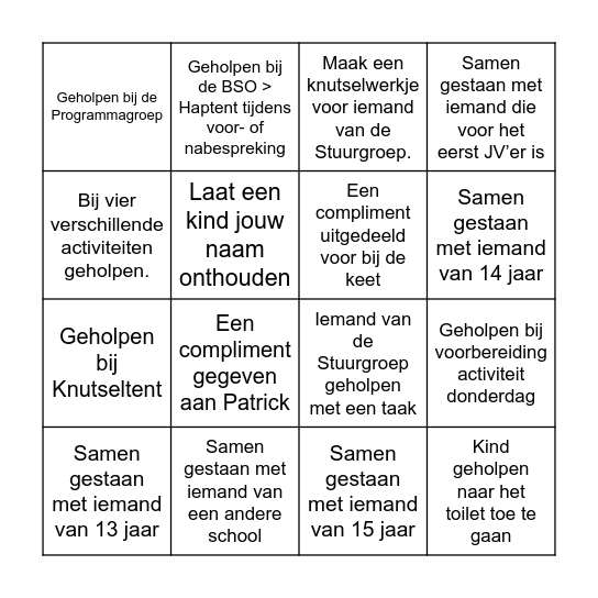 JV Bingo Card