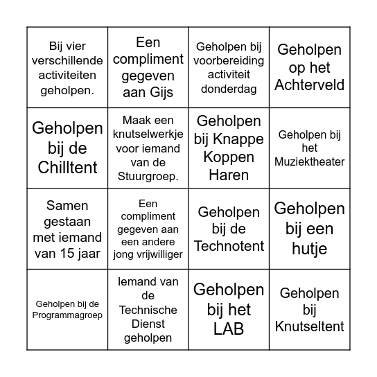 JV Bingo Card