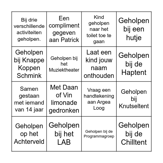 JV Bingo Card