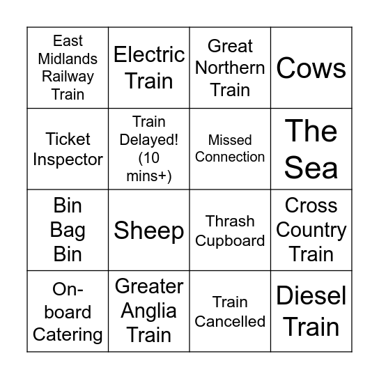 Train Ride Bingo Card