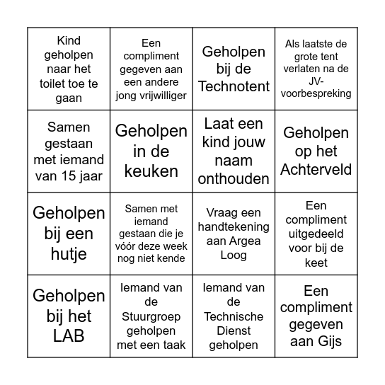 JV Bingo Card