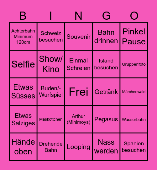 Europapark Bingo Card