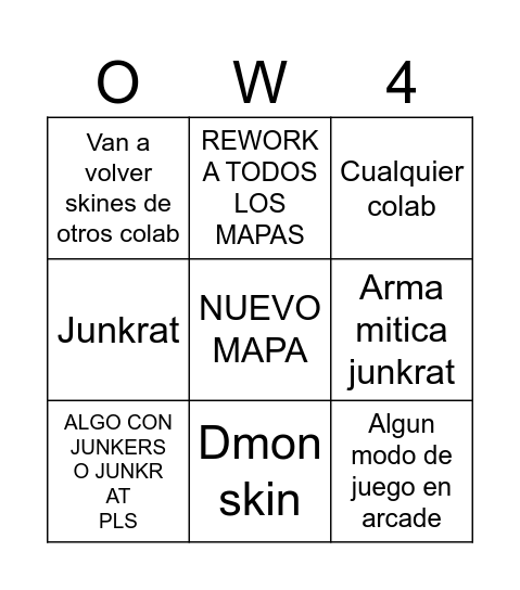 OW 4 Bingo Card