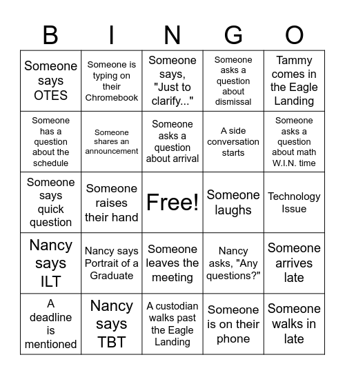 Opening Meeting BINGO Card