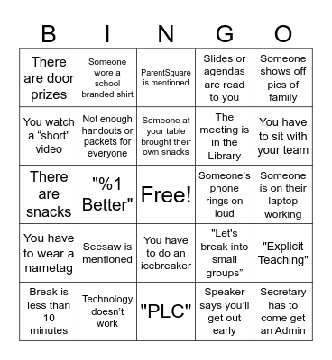 Professional Development Bingo Card
