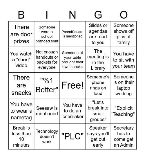 Professional Development Bingo Card