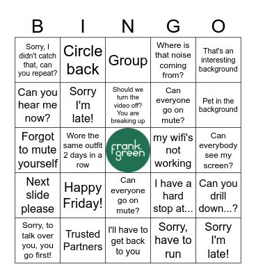 work work work work work! Bingo Card