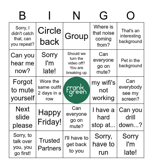 work work work work work! Bingo Card