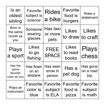 Get-To-Know-You Bingo! Bingo Card