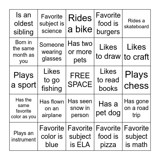 Get-To-Know-You Bingo! Bingo Card