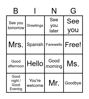 Saludos y Despedidas Bingo Card
