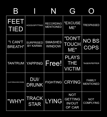 BODYCAM Bingo Card