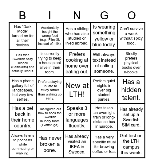 Nolla Bingo Card