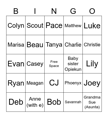 Mom/Grandma/Anne/ Great    Family Bingo Card