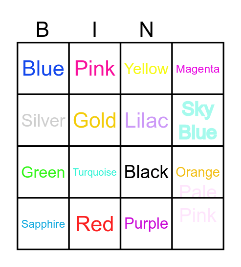 Color Bingo! Bingo Card