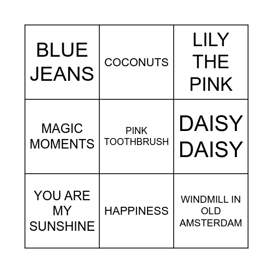 MUSIC BINGO Card