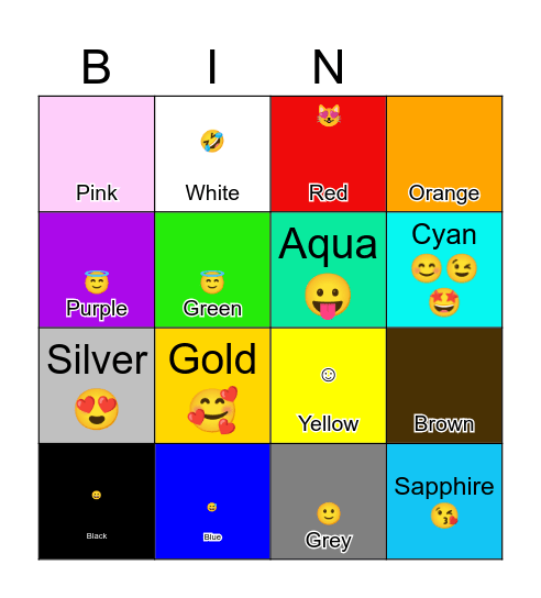 COLOURS NAME Bingo Card