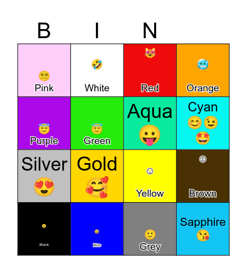COLOURS NAME Bingo Card